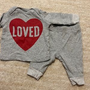 Gender Neutral Carters Two Piece Loved outfit in gray! Perfect for Valentines!